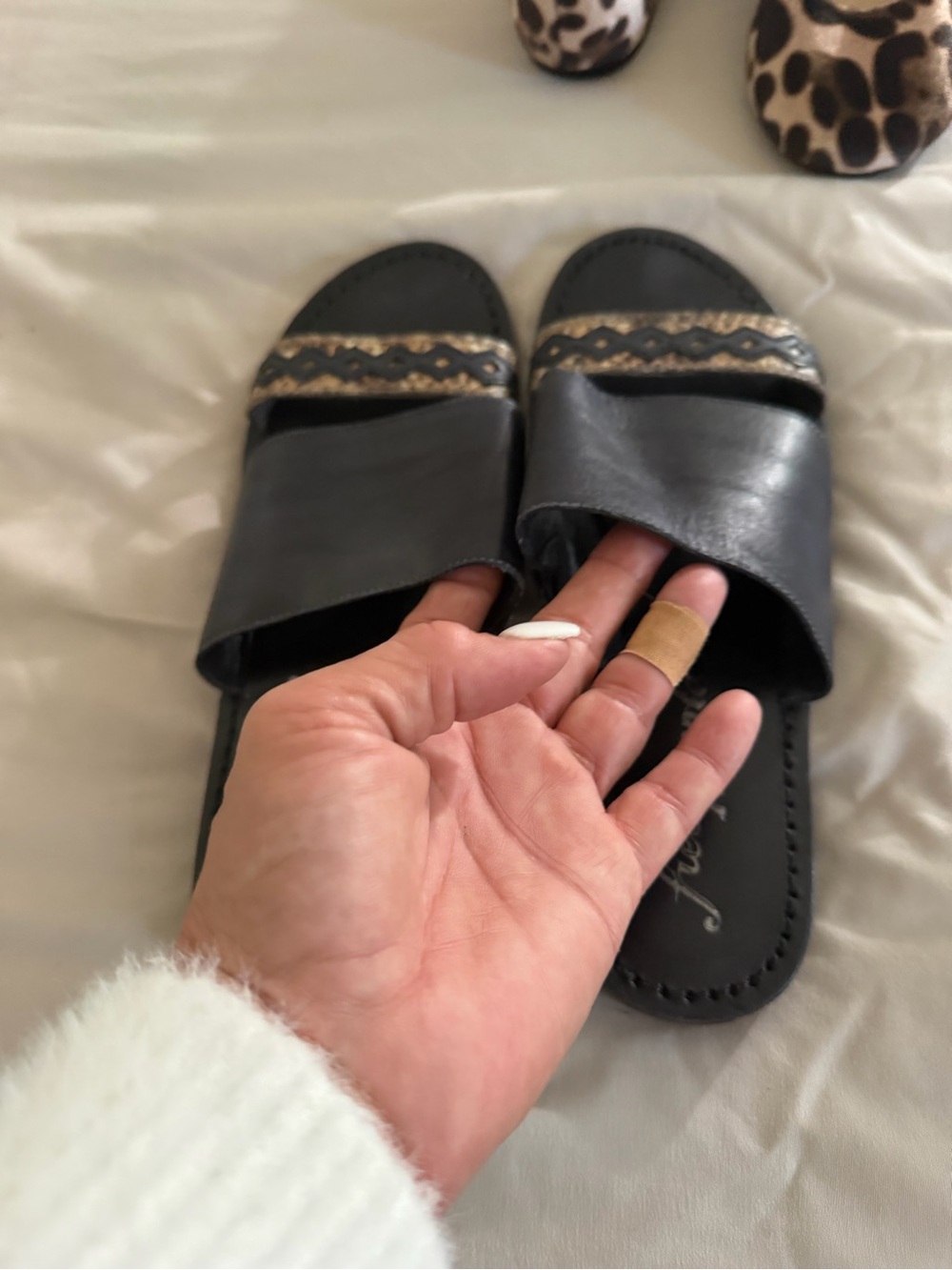 Free People Black Leather Slide Sandals